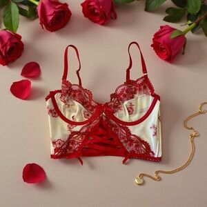 Seven Til Midnight Red Lace and Cream Bra, Size M
